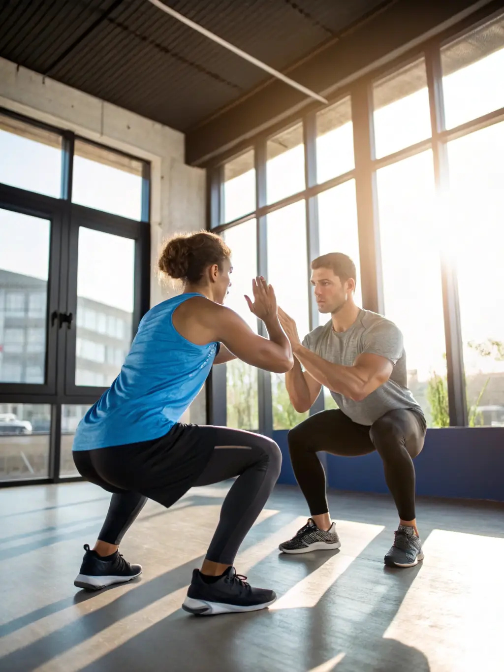 A photo of a certified fitness instructor guiding a class, demonstrating proper form and technique, with a focus on safety and effectiveness.
